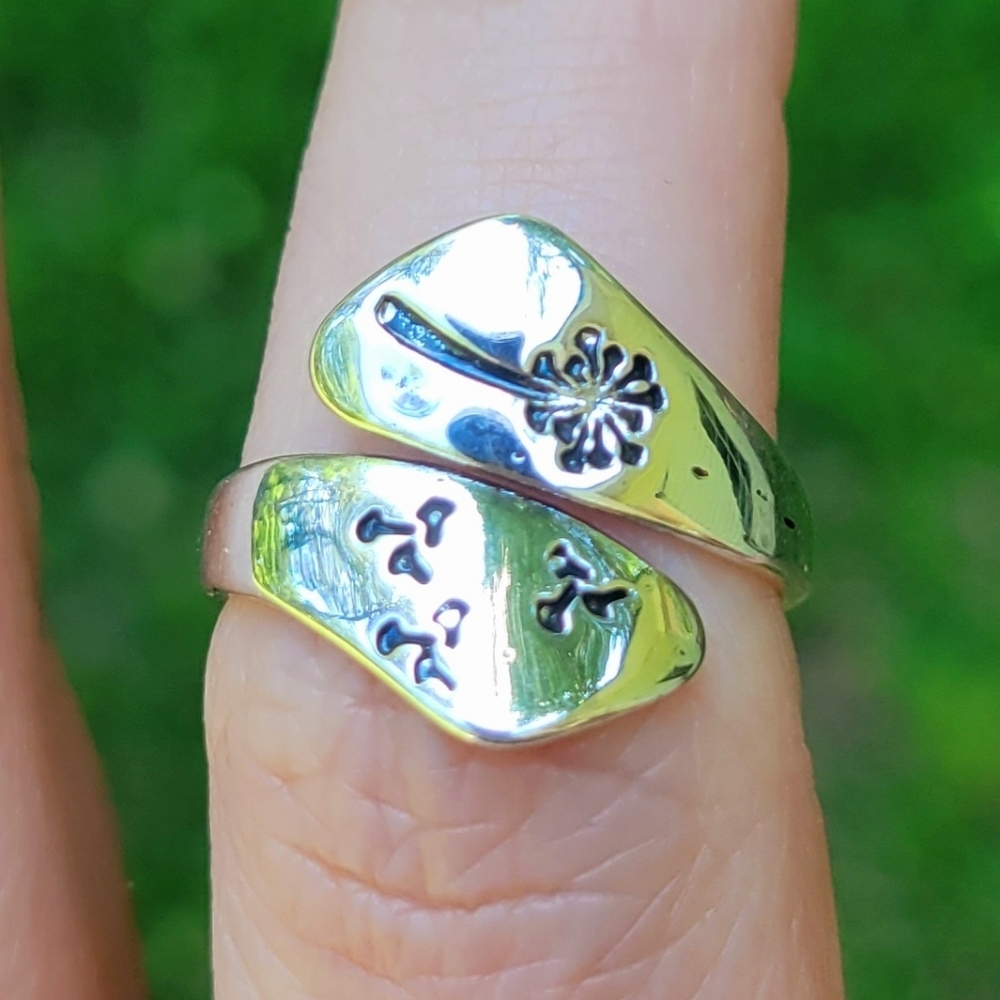 Dandelion Metal Etched Art 925 Silver Ring